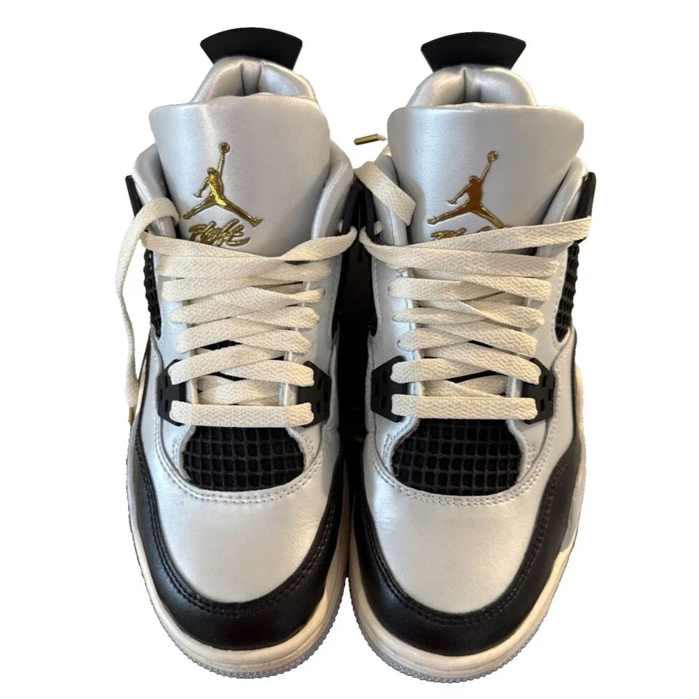 Nike Air Jordan 4 Retro GS Platinum Gold Unisex 4.5Y HighTop Sneakers FZ8585-070